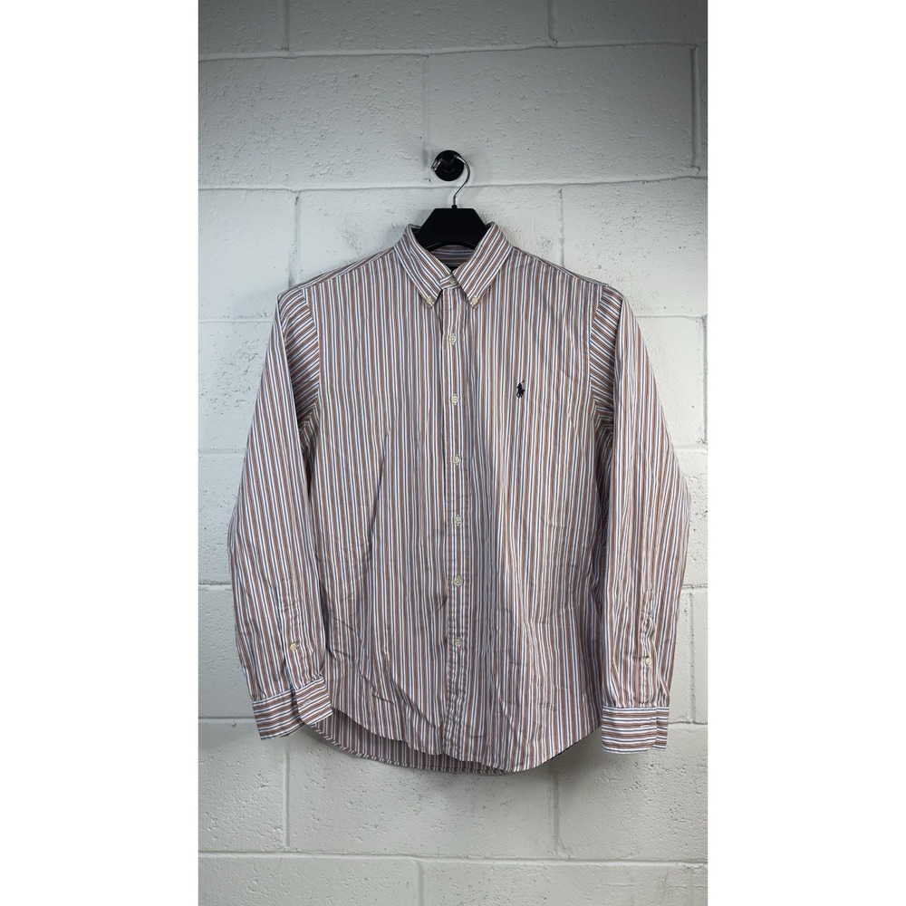 Ralph Lauren Shirt Mens Slim Fit Orange Blue Striped Button Up Long Sleeve L